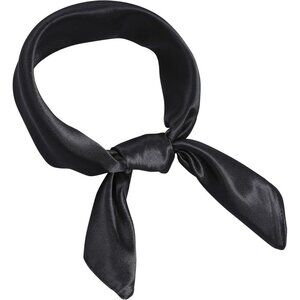 Women Black Chiffon Square Ribbon Neck Scarf Satin Handkerchief For Halloween